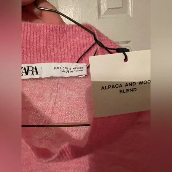 NWT Zara pink wool & alpaca blend long sleeve semi see through sweater - Picture 3 of 5